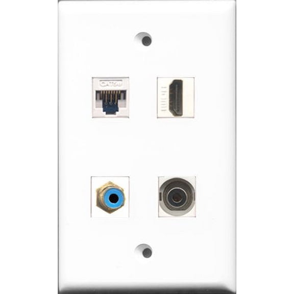 RiteAV - 1 Port HDMI and 1 Port RCA Blue and 1 Port 3.5mm and 1 Port Cat5e Ethernet White Wall Plate