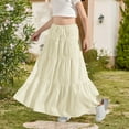 thumbnail image 4 of Ohufall Kids Flowy Skirts for Girls 4-15 Years, Summer Solid A-Line Ruffle Swing Tiered Pleated Long Skirt Fashion Casual Drawstring Elastic High Waist Boho Maxi Skirt, 4 of 9