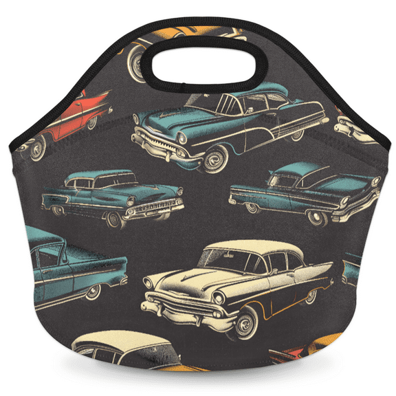 Herdesigns Racing Car Vintage Insulated Neoprene Lunch Bag for Women Men Lunch Box Washable Reusable Lunch Tote Lightweight Lunch Handbag for Work Outdoor Picnic