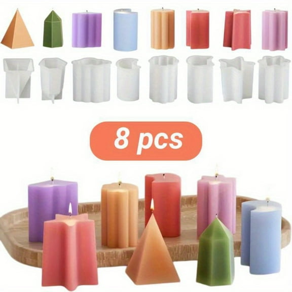 Silicone Candle Molds, Pack of 8 Reusable Geometric Molds for DIY Scented Candles, Soy Wax, Soap, and Resin Casting Crafts