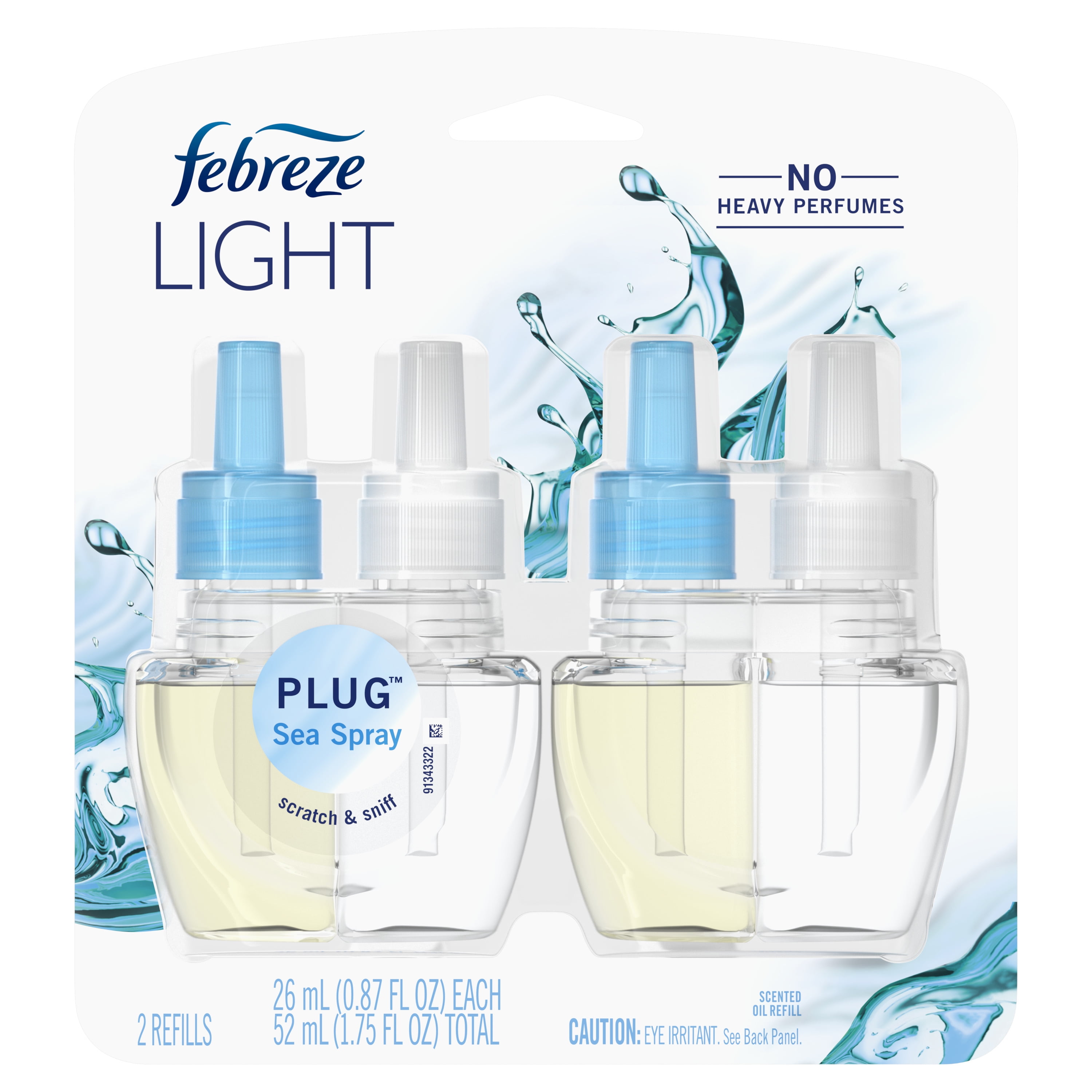 Febreze Light Plug OdorEliminating Air Freshener Refill, Sea Spray, 2 ct
