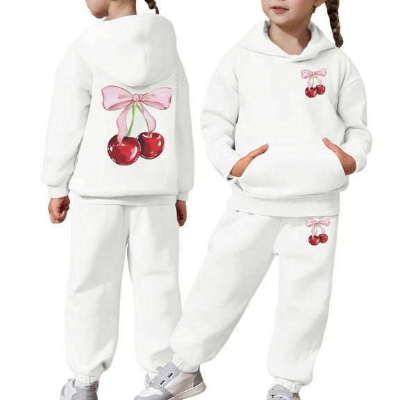 Tiijoy Toddler Girls Cute Cherry Print Hoodie Jogger Pants Sweat Suit, Sizes 2-3T