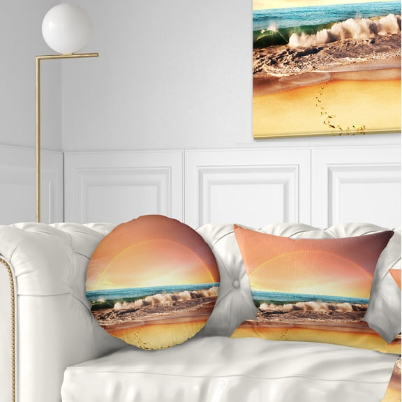 Designart Majestic Rainbow over Seashore - Landscape Wall Throw Pillow - 12x20