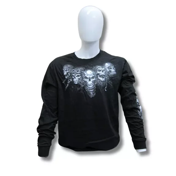 Hot Leathers GMS2423 Men’s ‘Five Skulls’ Long Sleeve Black T-Shirt