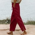 thumbnail image 2 of Women's Summer Solid Color Cotton Linen Straight Leg Loose Casual Pants, 2 of 8