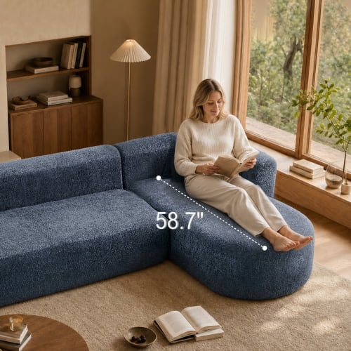 109.4" Boneless Modular Sectional Sofa with L-Shaped Chaise, Cloud-Like Chenille Couch, No Assembly Required, Blue