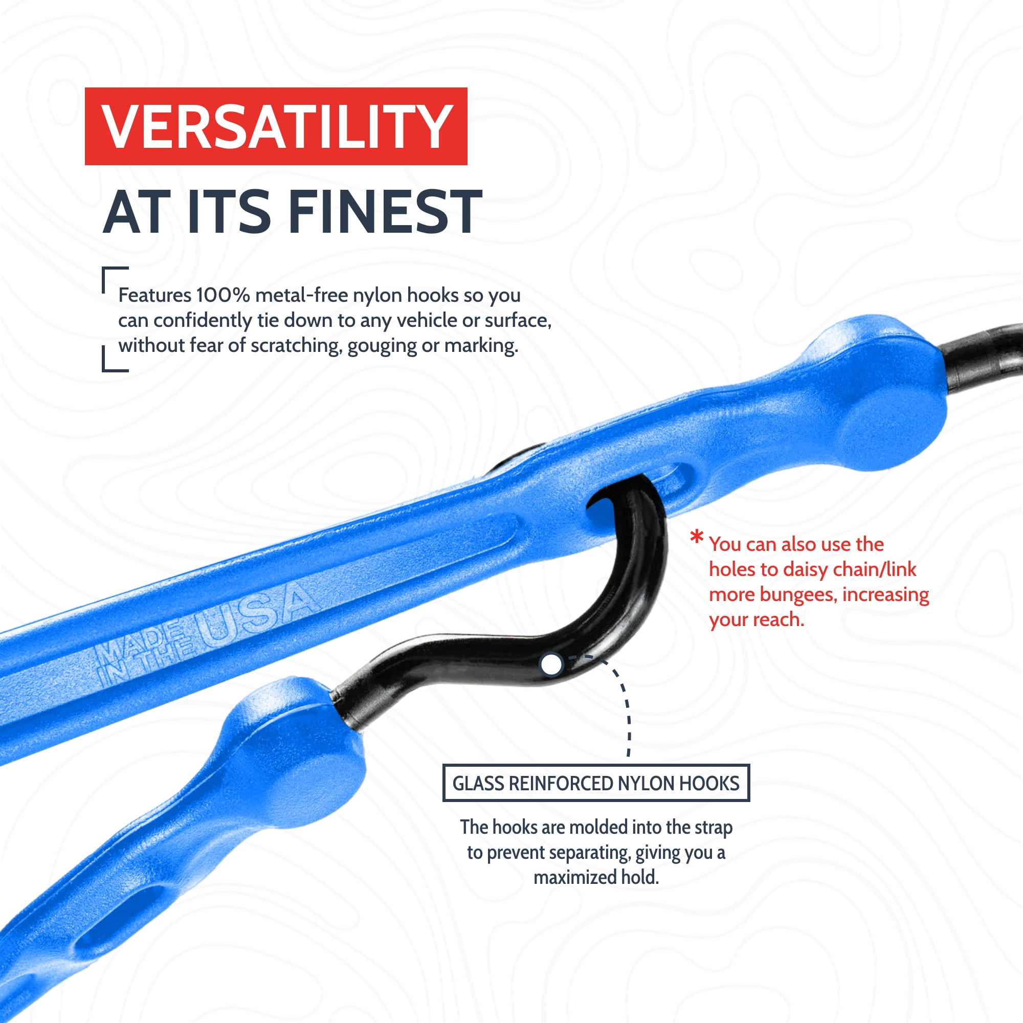 The Perfect Bungee 36” Adjust-A-Strap Poly Bungee Strap, 2X Stretch, UV Resistant, Blue, 4PK