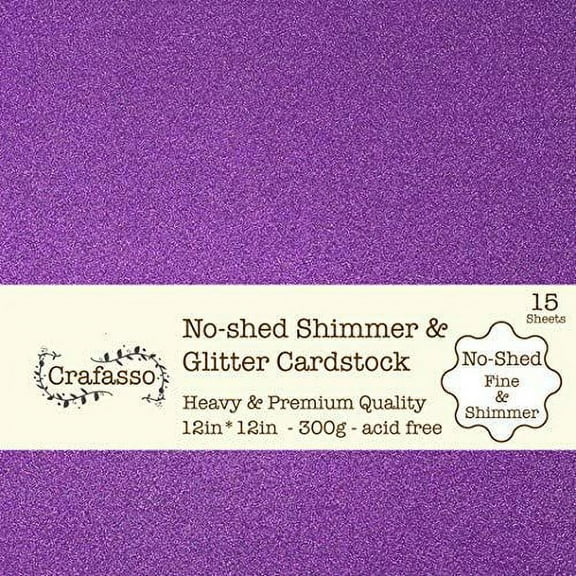 Crafasso No-Shed Shimmer Glitter cardstock, 12" x 12" 300GMS, 15 Sheets, Purple