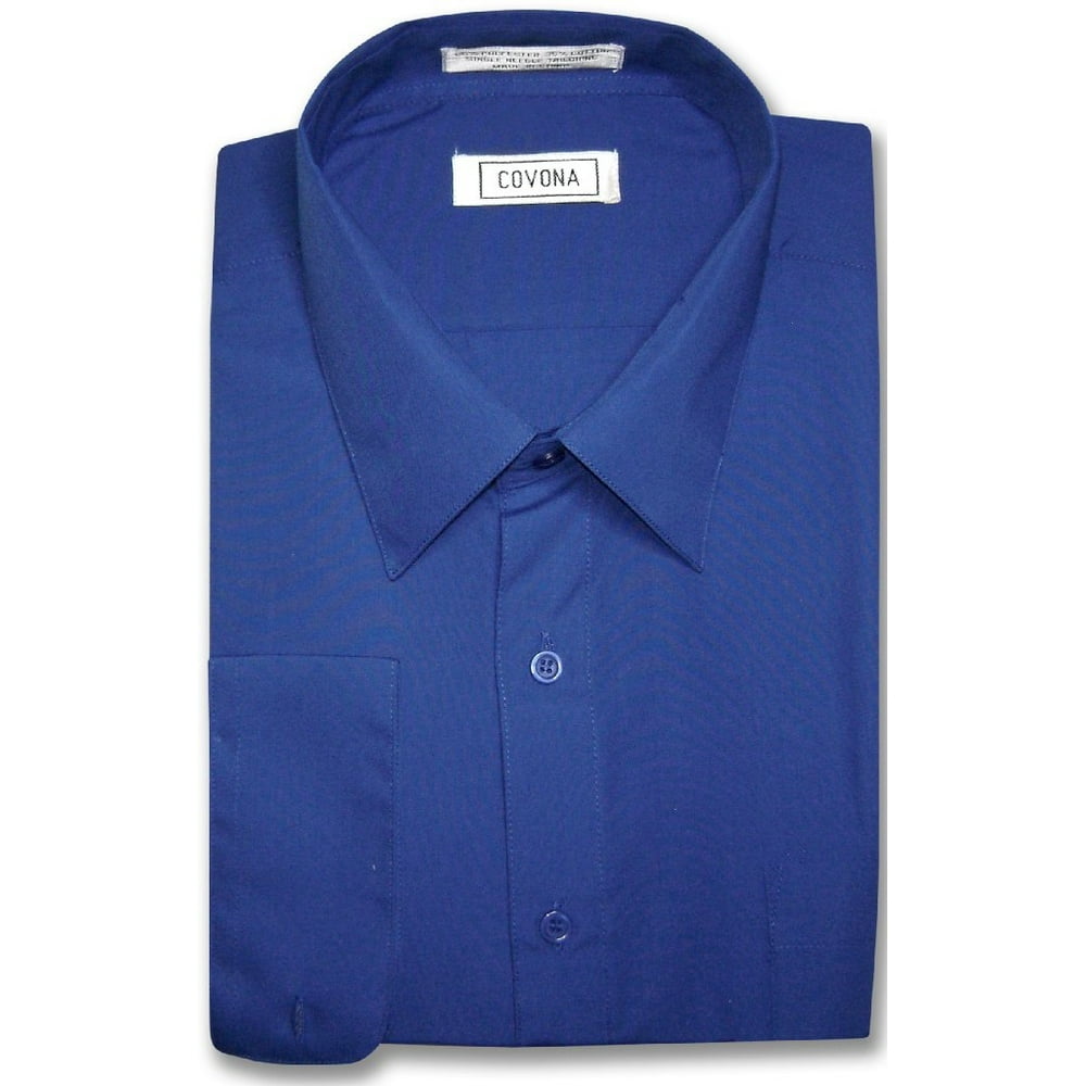 Covona - Men's Solid ROYAL BLUE Color Dress Shirt w/ Convertible Cuffs ...
