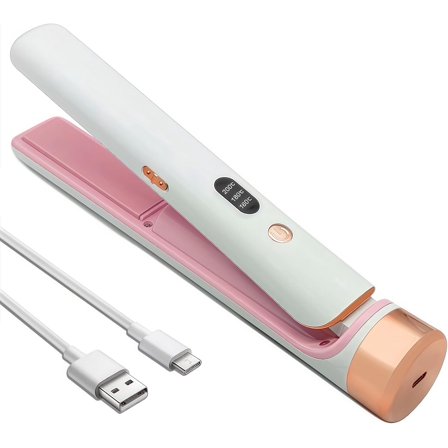 CCNZZITSHT Cordless Hair Straighteners, Travel Portable Rechargeable 2 in 1 Straightener and Curler with 4000mAh Battery, Pink Mini Flat Iron for Women