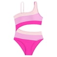 thumbnail image 7 of Ccpelsie Girls Swimsuit One Piece Bathing Suit Color Block Strap Swimwear Drawstring Swimsuits for Teens(Pink,7-8 Years), 7 of 7