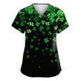 thumbnail image 2 of Womens Nurse Uniforms Summer Irish Shamrock Printed V Neck Breathable Workwear Shirt Short Sleeve Professionals Soft Stretch St. Patrick's Day T-Shirts with Pockets dark green 5X-Large, 2 of 4