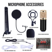 Podcast Microphone Kit with V8S Superior Live Sound Card Condenser Microphone BM-800 & Bluetooth DJ Mixer Metal Holder for Studio Recording Singing Broadcast