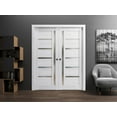thumbnail image 3 of Sliding French Double Pocket Doors 48 x 80 inches | Quadro 4088 Nordic White with Frosted Glass | Kit Trims Rail Hardware | Solid Wood Interior Bedroom Sturdy Doors, 3 of 5