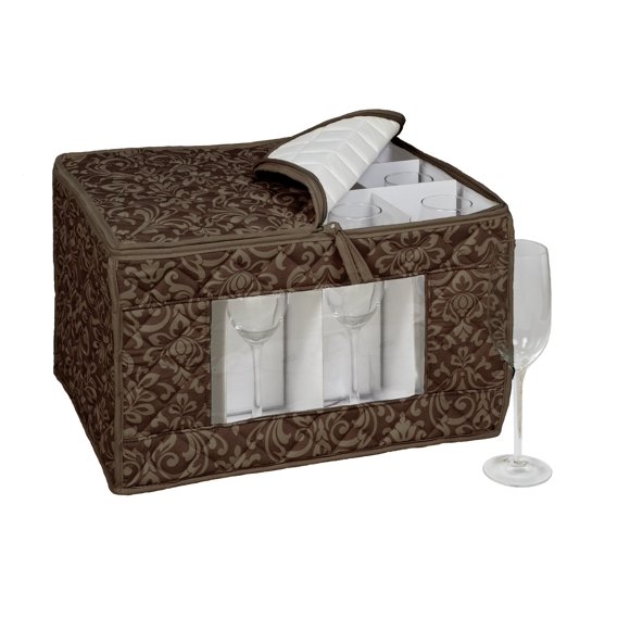 Homewear Hudson Damasco Marrón Flauta Almacenamiento De Copas Para 12 Vasos 11 Por 14,5 Por 9,25 Pulgadas