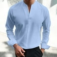 thumbnail image 2 of YUGYXL Men's Solid Color V Neck Business Work Shirts Casual Long Sleeve Casual Pullovers Loose Dress Shirt Blue S, 2 of 8