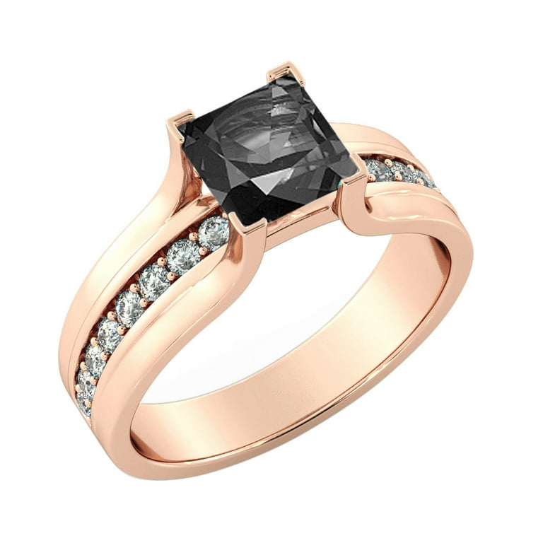 Diamond Bridge Black Gold Princess Cut Engagement Ring