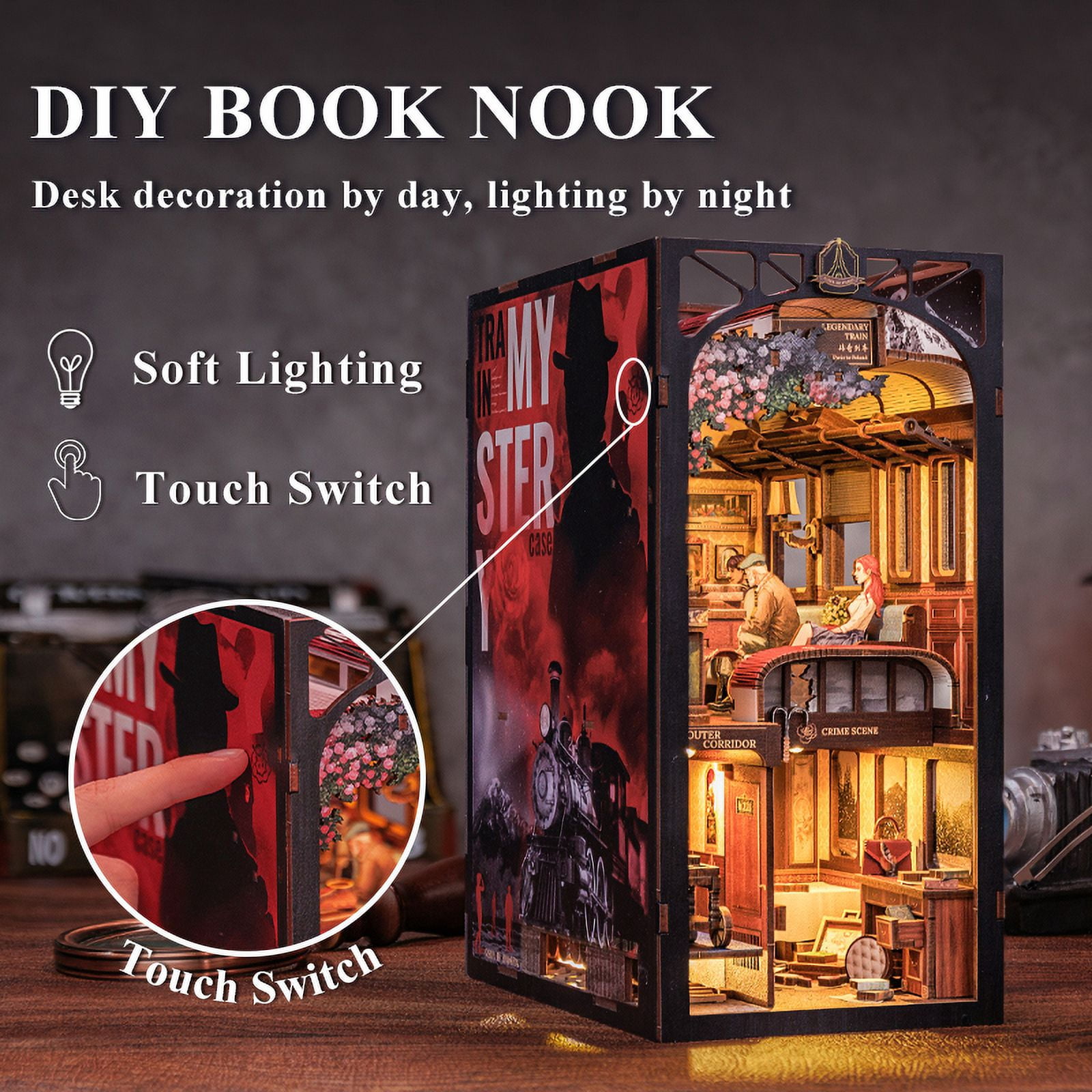 Tradeopia Puzzle 3D en Bois Train Mystère Kit DIY pour Décoration de Bibliothèque