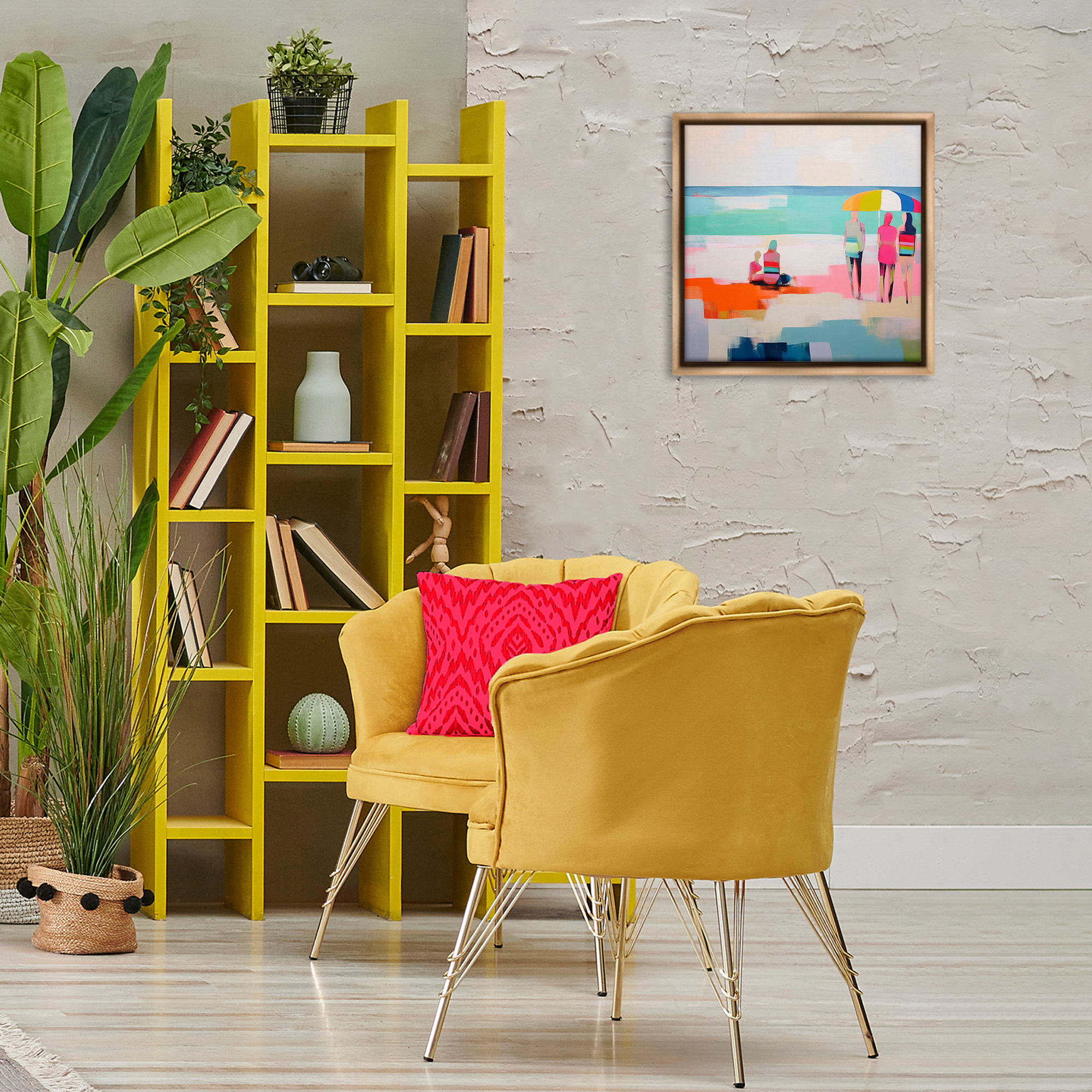 Stupell Industries People on Beach Abstract Novelty Painting Brown Floater Framed Canvas Art Print Wall Art, 18 x 18