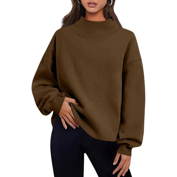 hoksml Cozy Women's Mock Neck Pullover Sweatshirt, Oversized Long Sleeve Loose Top for Daily Loungewear