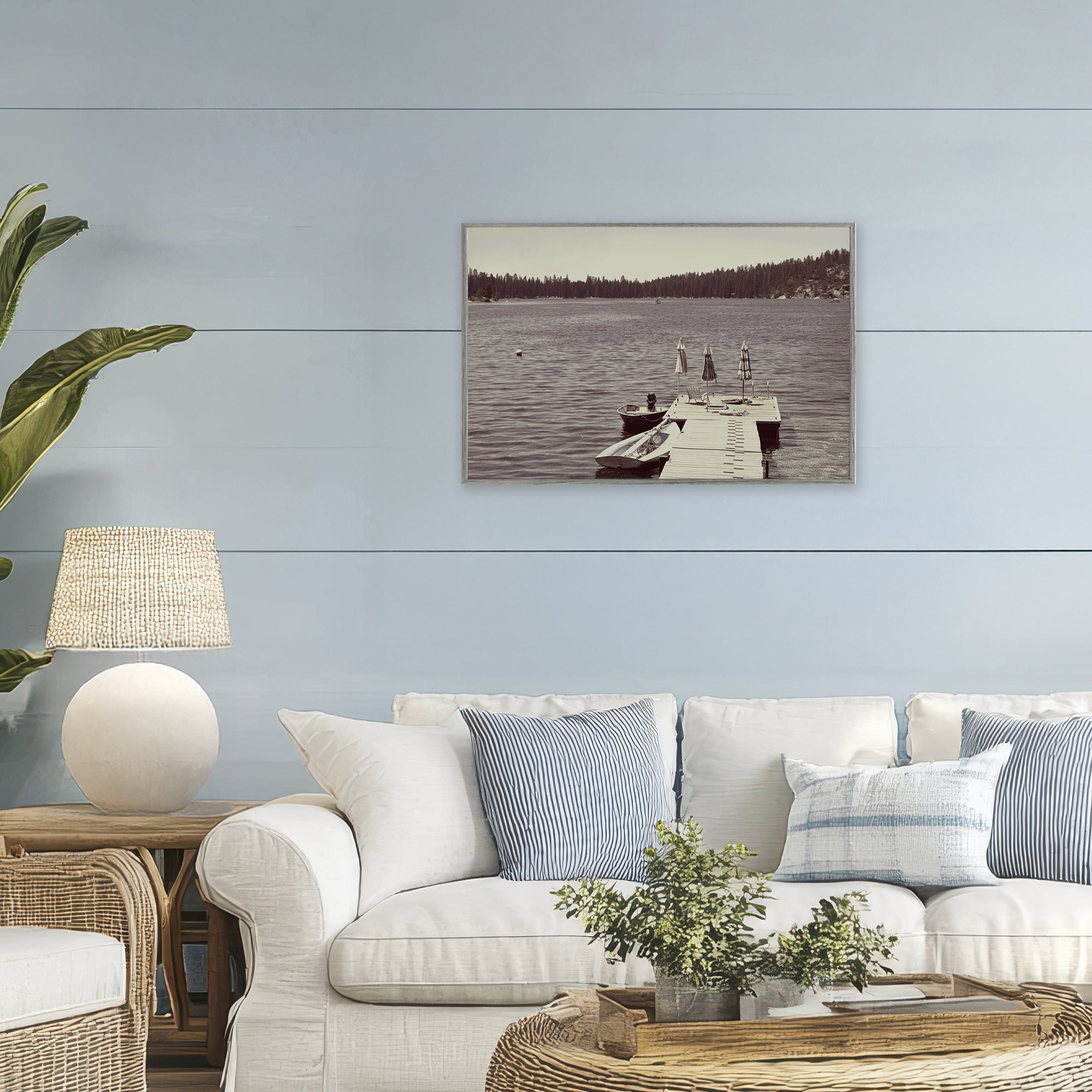 Stupell Industries Vintage Lake Life Dock Gray Framed Giclee Art, design by Gemma Bardot
