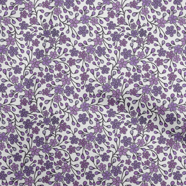 oneOone Tissu en Coton Cambric Violet Floral Rétro Matériel de Robe Tissu Imprimé Tissu au Mètre 56 Pouces de Large