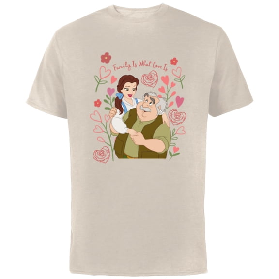 Disney Princess Belle Dad & Daughter Family Is What Love Is - Short Sleeve Cotton T-Shirt for Adults - Customized-Natural