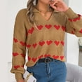 thumbnail image 6 of Scyoekwg Sweaters for Women Warm Casual Knitted Sweater Heart Print V-Neck Sweater Long Sleeve Fall Winter Clothes Pullover Sweaters(Khaki,L), 6 of 8