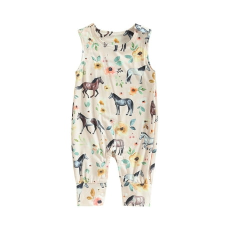 

jaweiwi Baby Toddler Girls Jumpsuit 0 3M 6M 12M 18M Sleeveless Crew Neck Cow/Horse Print Summer Pants Romper for Casual Daily