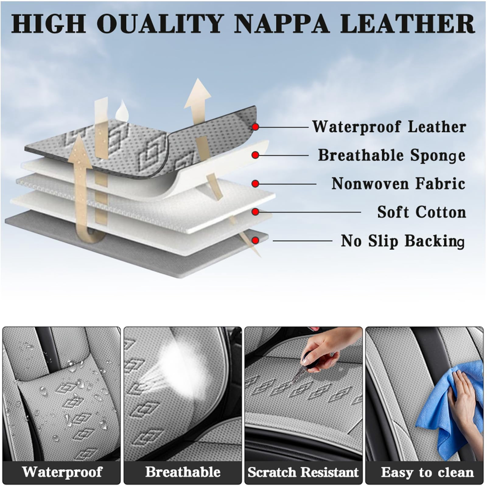 Leather Seat Covers for Hyundai Most 98% Cars SUVs,Premium Car Seat Covers Front Set,Waterproof Car Seat Protectors with Airbag,Comfort Interior Cover Seats for Cars(Black+Grey)