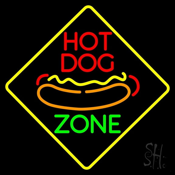 Hot Dog Zone LED Neon Sign 18 x 18 - inches, Clear Edge Cut Acrylic Backing, with Dimmer - Bright and Premium built indoor LED Neon Sign for restaurant window and interior decor.