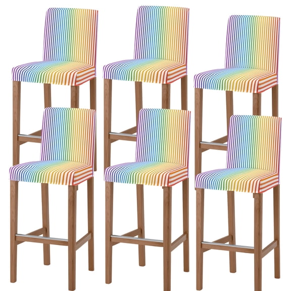Thin Rainbow Striped Bar Stool Covers - Stretch Dining Chair Covers Set of 6, Farmhouse Modern Stripes Bar Chair Cover Removable Counter Stool Pub Chairs Slipcovers Protectors for Kitchen/Cafe