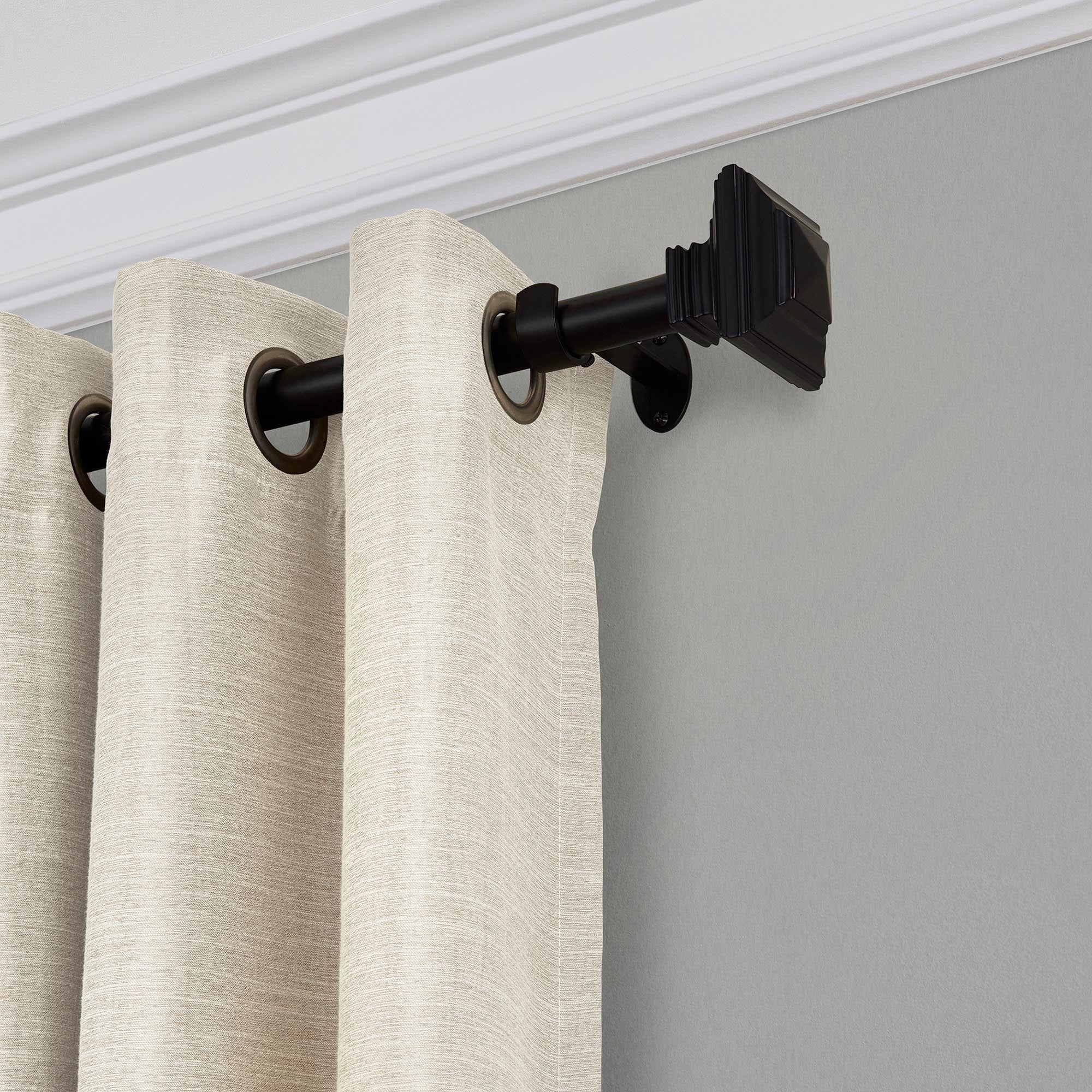 Elrene Home Fashions Florence Single Curtain Rod with Stacked Square Finial, Antique Black, 28" x 48"
