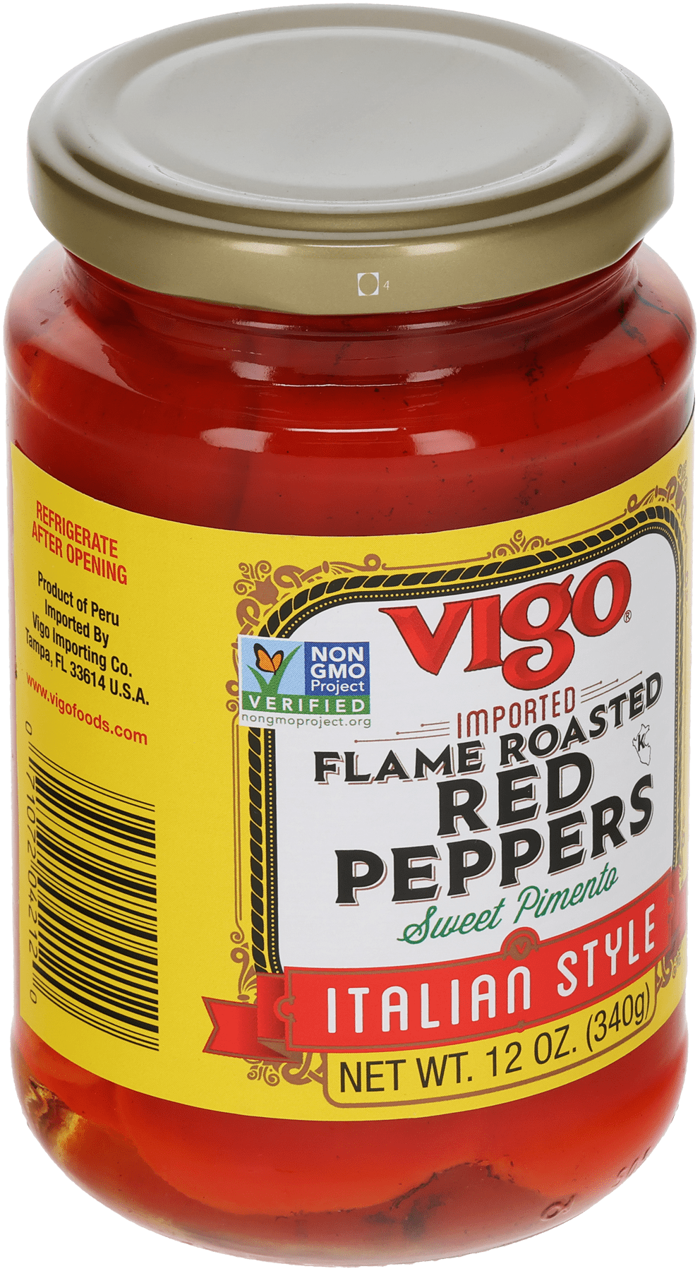 Vigo Foods Flame Roasted Red Peppers, 12 oz, Allergens Not Contained