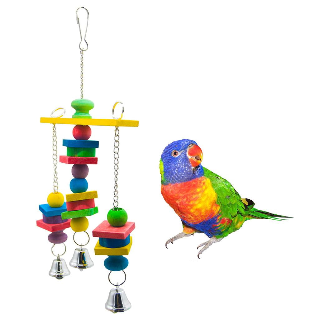 Large Parrot Toy - Multicolored Wooden Blocks Toys for Birds African Grey Cockatoos Playing Climbing Biting
