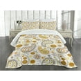 thumbnail image 3 of Ambesonne Paisley Quilted Bedspread Set 3 Pcs, Folkloric Floral Drop Forms, Queen Size, Orange Yellow White, 3 of 5