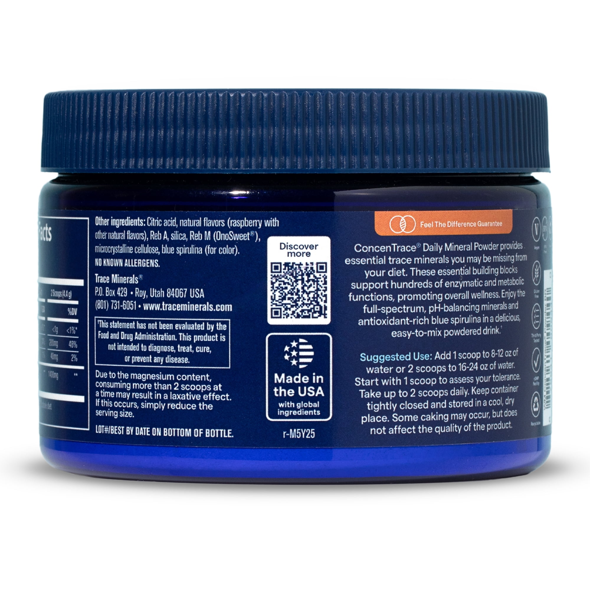Trace Minerals ConcenTrace Daily Mineral Powder for Energy, Digestion and Bone Health, Blue Raspberry, 3.49 Ounce, 60 Servings