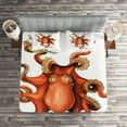 thumbnail image 3 of Octopus Coverlet Set, Kraken Octopus Holding Sailing Ship in Tentacles Mythical Monster Nautical Theme, Decorative Quilted Bedspread Set with Pillow Shams Included, White Orange, by Ambesonne, 3 of 3