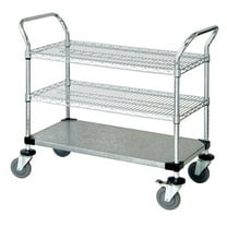 21" Deep x 42" Wide x 39" High 3 Tier Heavy Duty Chrome Wire Utility Cart with 2 Wire Shelf & 1 Solid Shelf