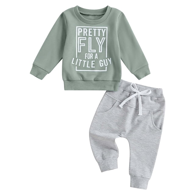 Caqnni Boys Spring Comfort Set Sweatshirt and Matching Joggers Pants Lightweight for Spring Weather(A01-Light Green,18-24 Months)