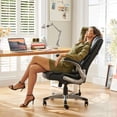 thumbnail image 4 of MALOL Chaise de Bureau Exécutive à Dossier Haut – Chaise de Bureau Ergonomique en Cuir avec Accoudoirs Relevables, Inclinaison Réglable et Conception Pivotante à Roulettes pour la Maison et le Bureau, Noir, 4 of 13