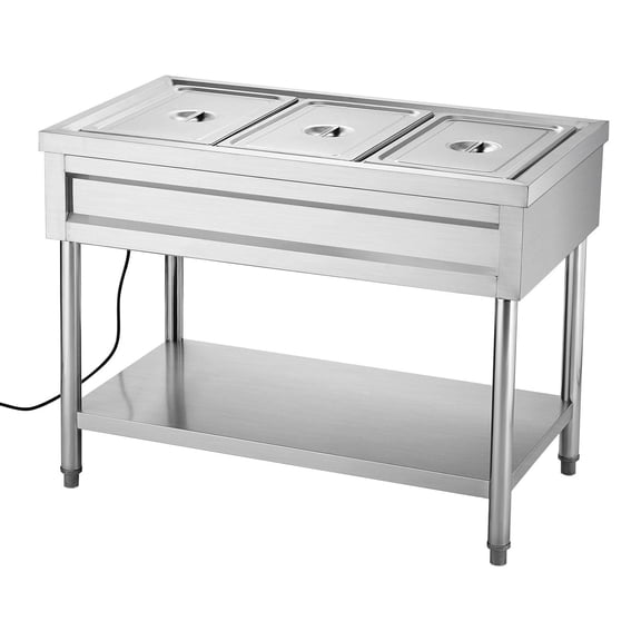 3-Pan Commercial Food Warmer Steam Table with 3 Independent Temperature Controls, Stainless Steel, for Buffets, Catering & Restaurants