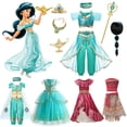 thumbnail image 2 of Disney-vestido de princesa Jasmine para fiesta de cumpleaños, conjunto de ropa de Cosplay de Aladdín, lámpara agic, Top, pantalones y diadema, 2 of 5