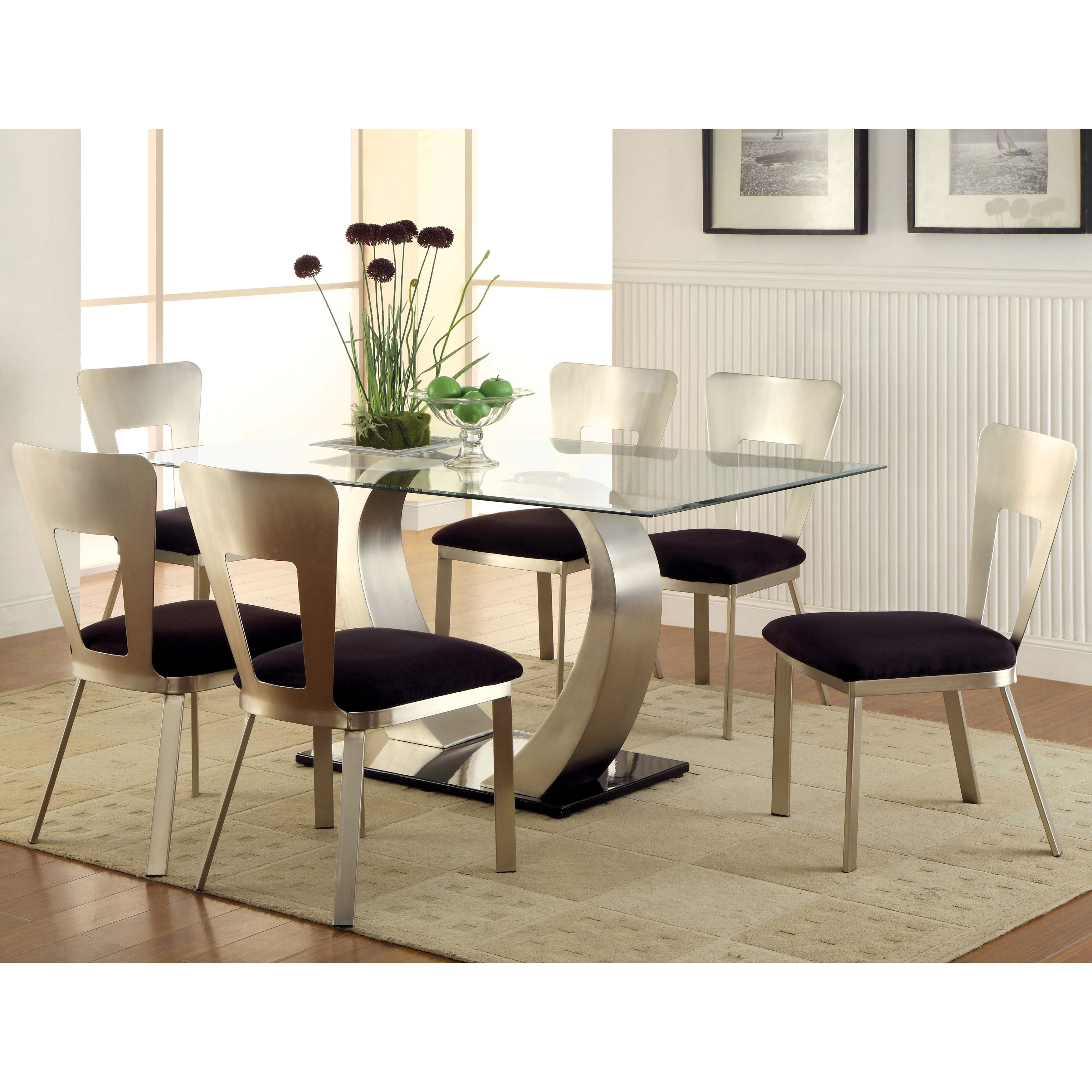 Furniture Of America Sculpture Ii Silver Glass Top Dining Table