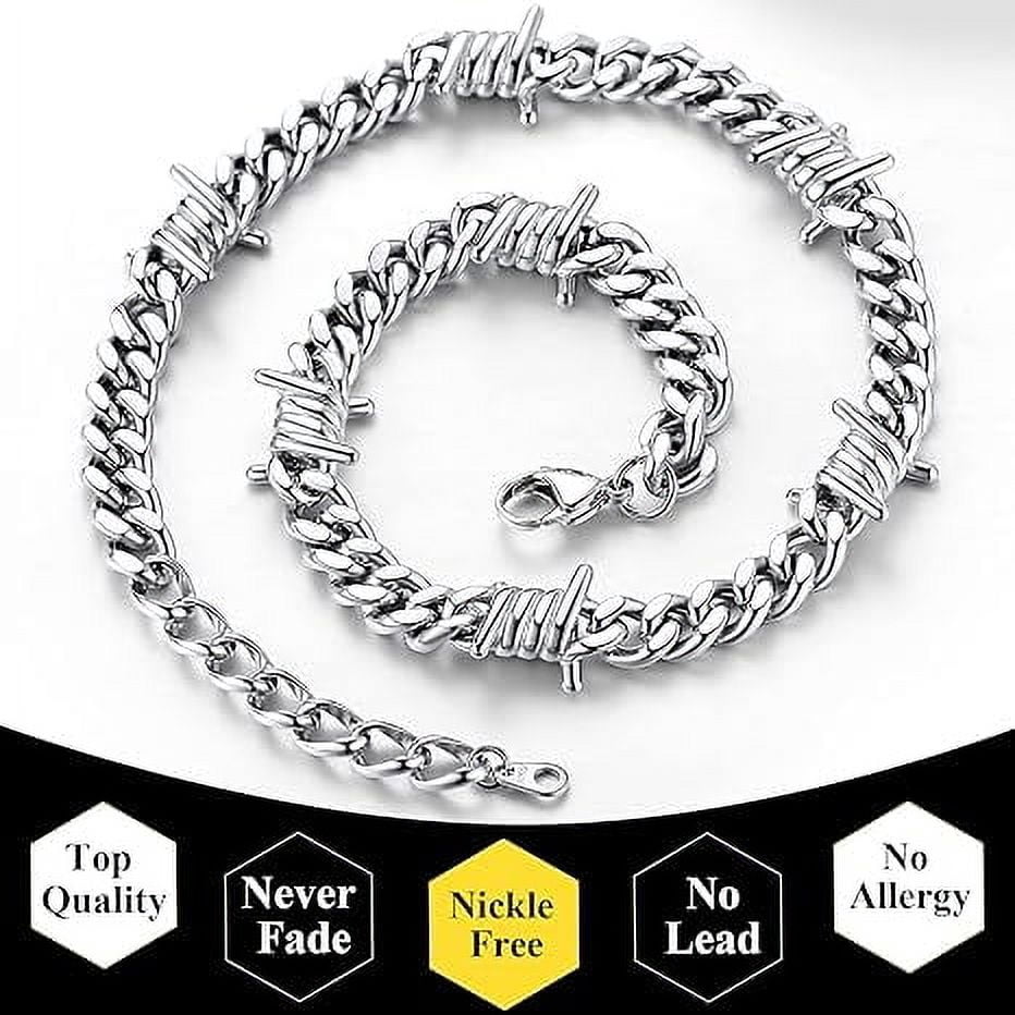 ChainsHouse Silver Barbed Wire Necklaces for Men Women Punk Thorns Chain Necklace 9mm Width Chunky Chains Jewelry Gift, 20 inch