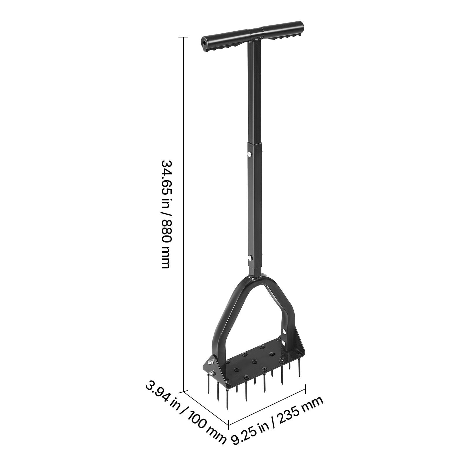 Lawn Aerator Tool, 15 Solid Steel Spikes, 2.8" Penetration Depth, 34.6" Height, 200 lbs Downward Force Capacity, Manual Core Aerator for Lawns, Garden Paths & Pet Areas