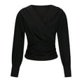 thumbnail image 5 of Mikilon Women's Business V-Neck Shirts Long Sleeve Solid Color Blouses Cinch the Waist Tops, 5 of 7