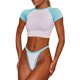 thumbnail image 1 of Traje de baño 2 Piezas Colorblock Top Corto Parte Inferior de Talle Alto Cuello Redondo Mujer Traje de baño Deportivo Azul S, 1 of 6