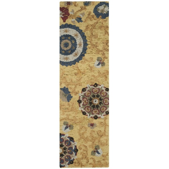 SAFAVIEH Blossom Danny Floral Wool Runner Rug, Gold/Multi, 2'3" x 10'