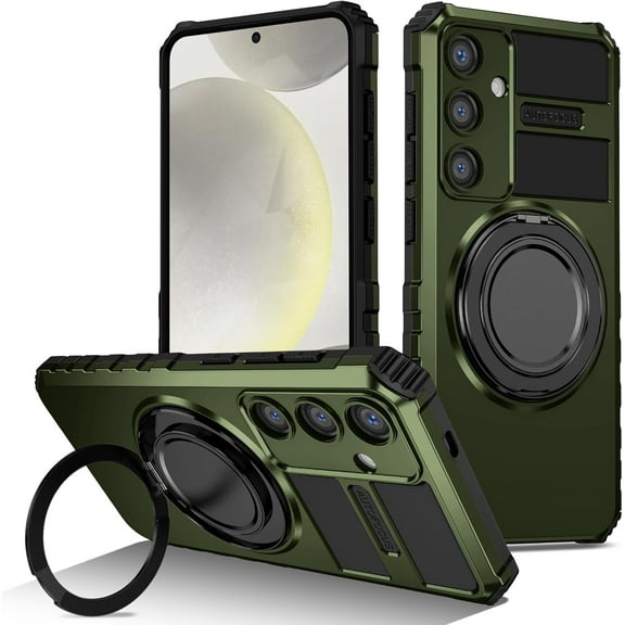 Phone Case for Samsung S24 Plus Case with Ring Magnetic Fits Wireless Charger, 2 in 1 Soft TPU and Hard PC Cover Samsung Galaxy S24 Plus Case Shockproof Rugged Green (Green)